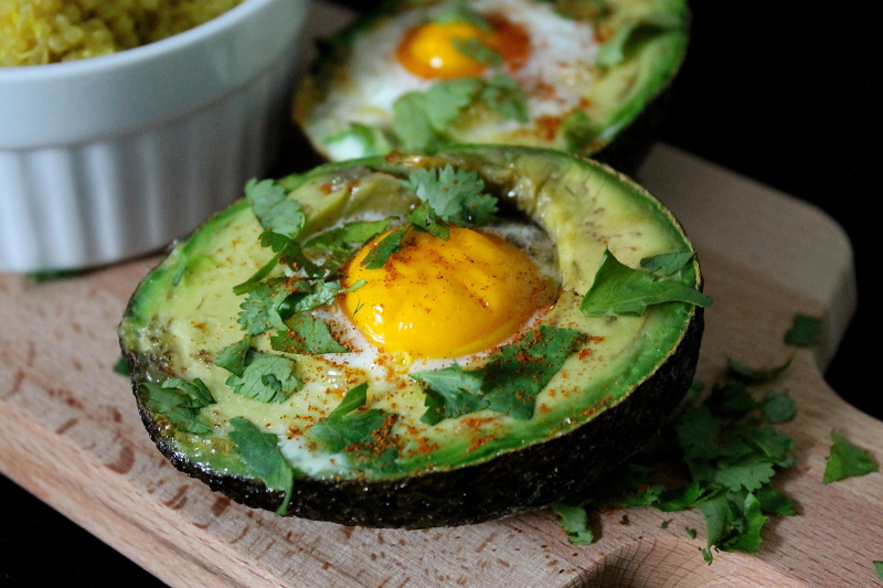 Baked Eggs in Avocado with Spiced Turmeric Quinoa