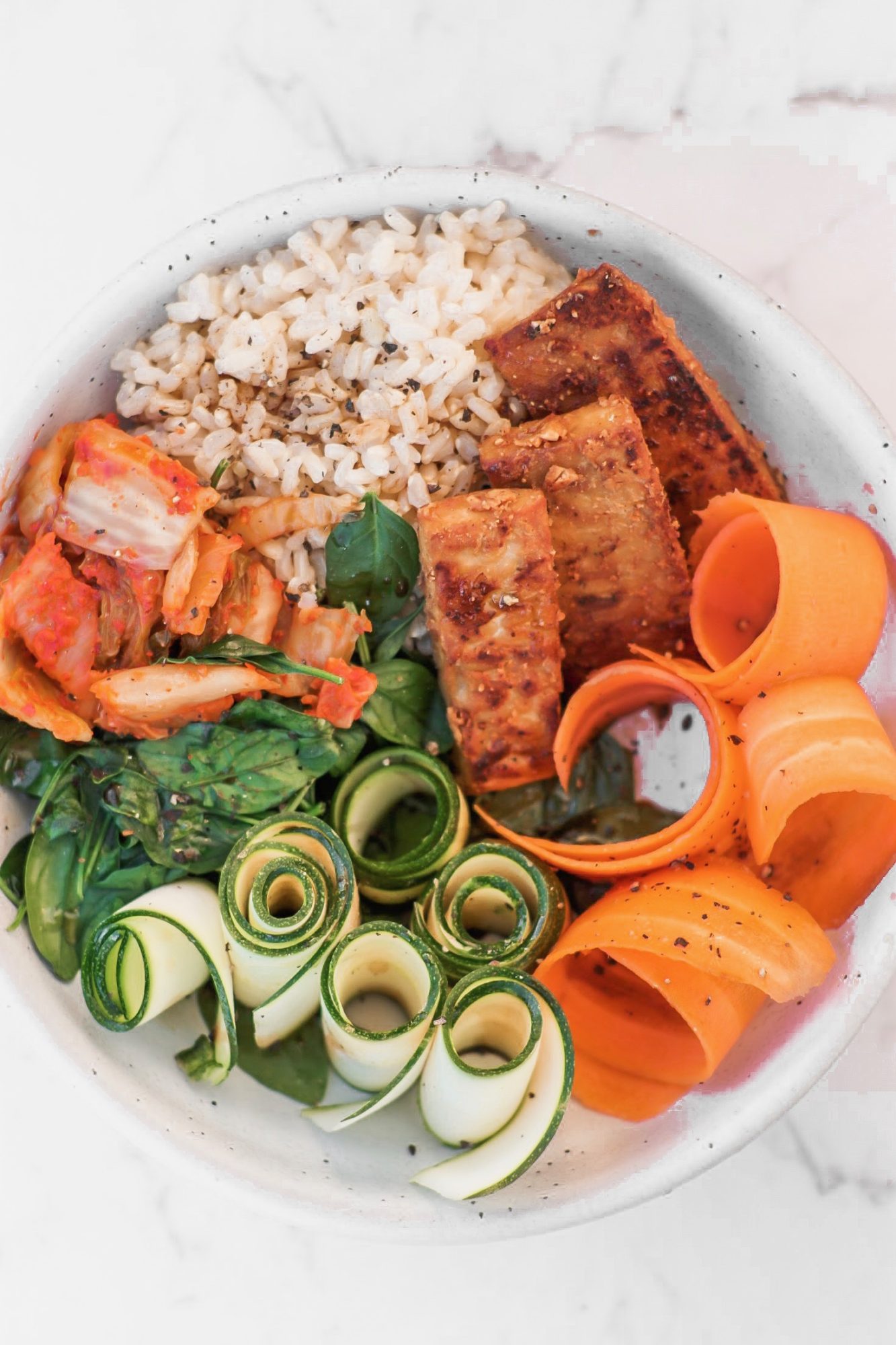 Kimchi, Brown Rice & Tempeh Bowl