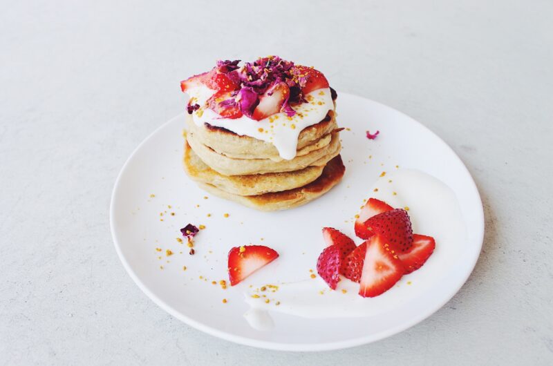 Fluffy Rhubarb Pancakes (Gluten Free, Sugar Free & Vegan)