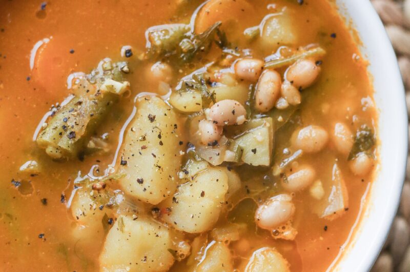 Warming White Bean & Veggie Soup (Vegan Option)